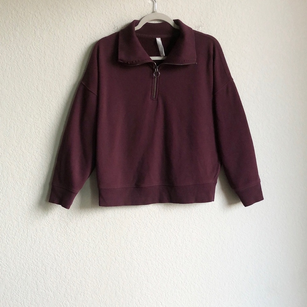 Athleta Cozy Karma Half Zip Sweatshirt Burgundy Red Plush Small 510393